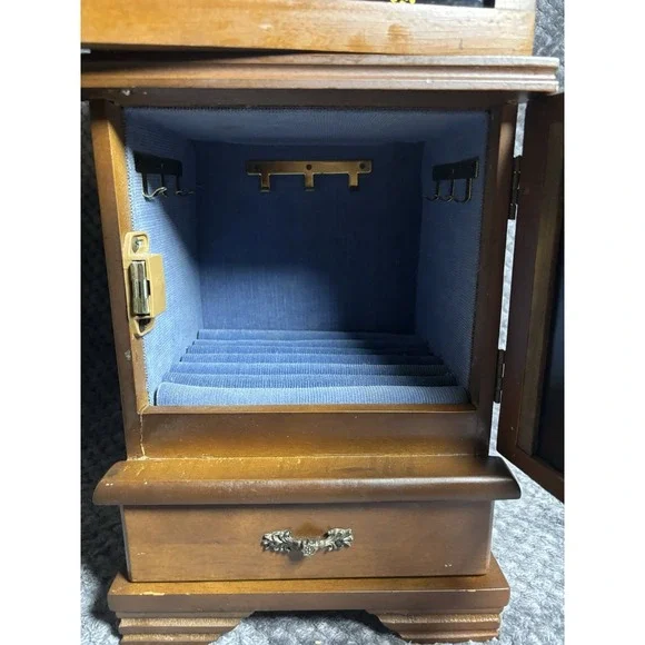 Vintage Grandfather Clock Style‎ Musical Wood Jewelry Box Armoire Hellerware